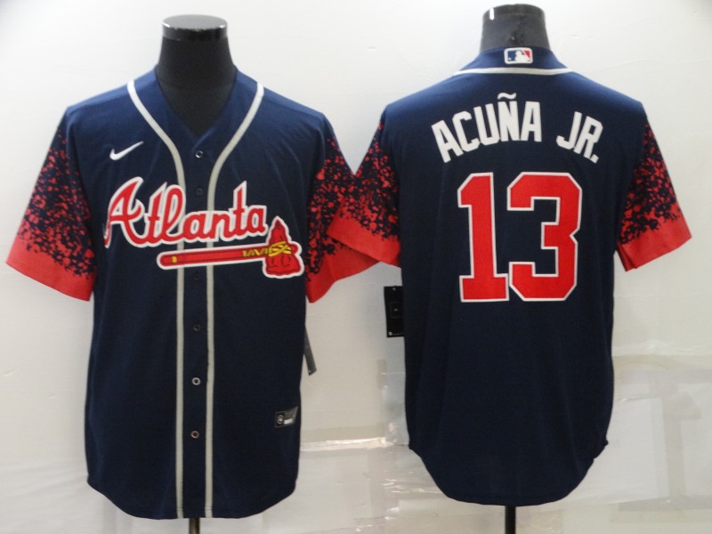 Men's Atlanta Braves #13 Ronald Acuña Jr. 2021 Navy Cool Base Stitched Jersey Men's Atlanta Braves #13 Ronald Acuña Jr. 2021 Navy Cool Base Stitched Jersey
